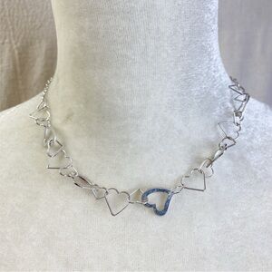 Silver tone Linked Hearts Necklace